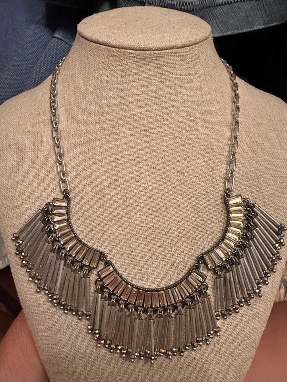Stella & Dot reversible Gold and Silver Fringe Statement Necklace